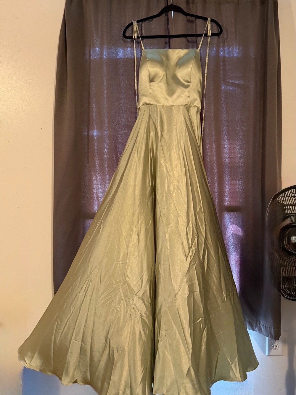 Amazon Olive Green Satin Spaghetti-Strap Prom Dress